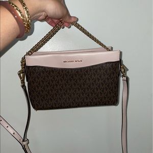 Jet set large crossbody bag brown & pink